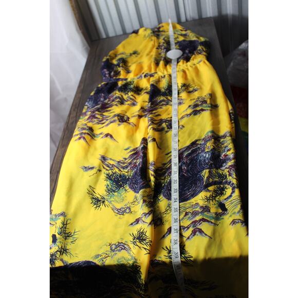 Guess Yellow Japanese Watercolor Tiger Dress Floral Hollywood Sun Halter Medium - Picture 11 of 16